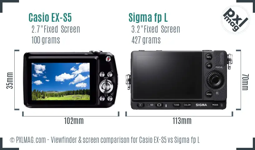Casio EX-S5 vs Sigma fp L Screen and Viewfinder comparison