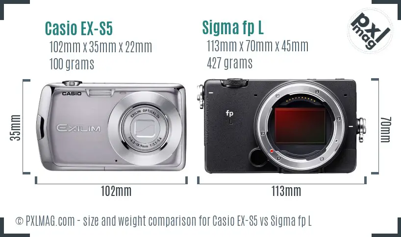Casio EX-S5 vs Sigma fp L size comparison