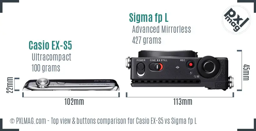 Casio EX-S5 vs Sigma fp L top view buttons comparison