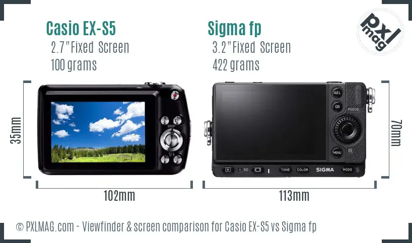Casio EX-S5 vs Sigma fp Screen and Viewfinder comparison
