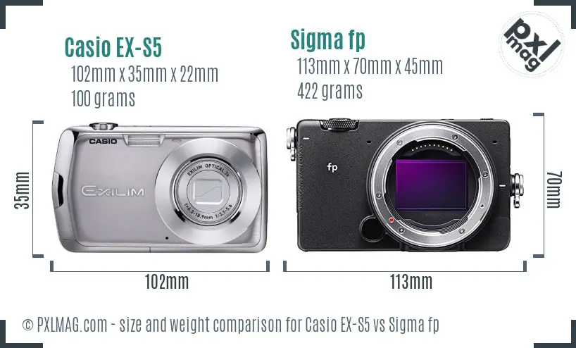 Casio EX-S5 vs Sigma fp size comparison