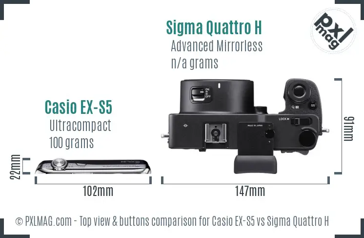 Casio EX-S5 vs Sigma Quattro H top view buttons comparison