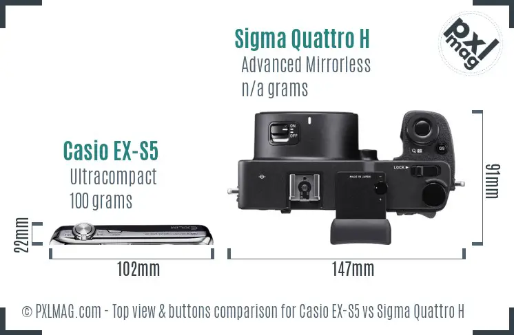 Casio EX-S5 vs Sigma Quattro H top view buttons comparison Casio EX-S5 vs Sigma Quattro H top view buttons comparison