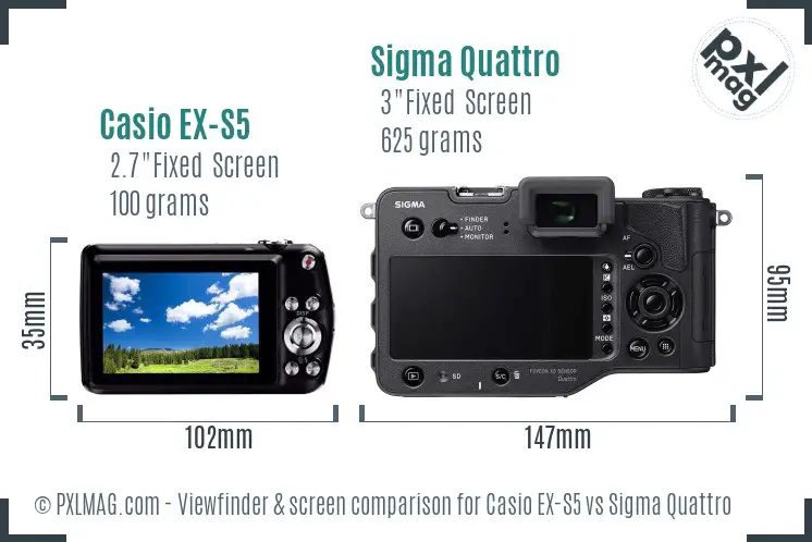 Casio EX-S5 vs Sigma Quattro Screen and Viewfinder comparison