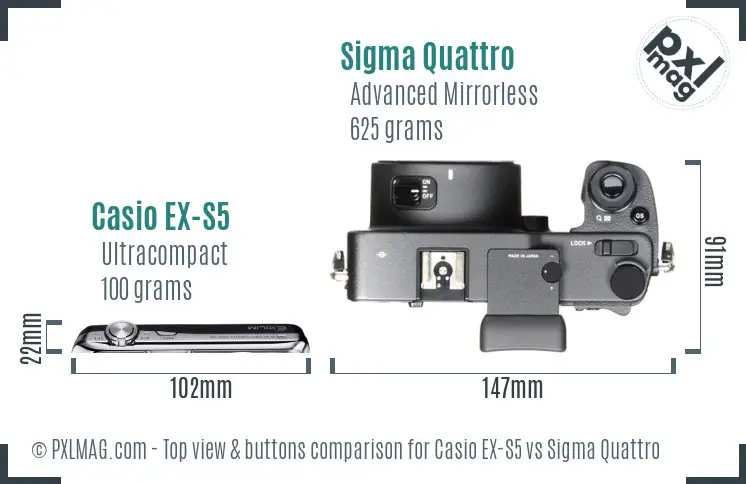 Casio EX-S5 vs Sigma Quattro top view buttons comparison