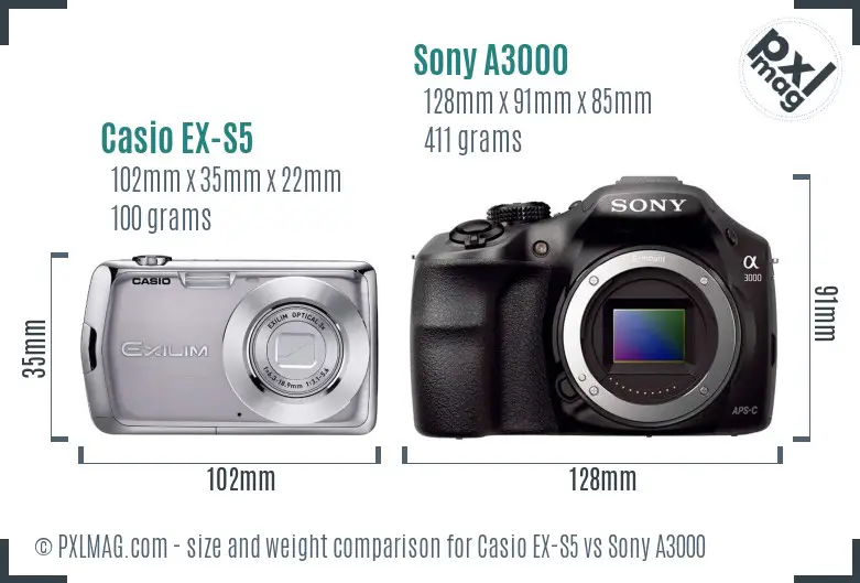 Casio EX-S5 vs Sony A3000 size comparison