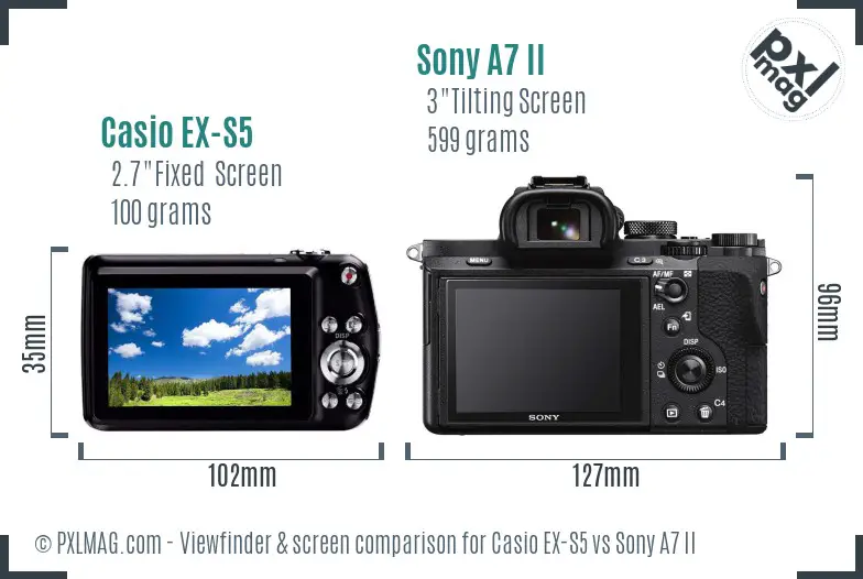 Casio EX-S5 vs Sony A7 II Screen and Viewfinder comparison