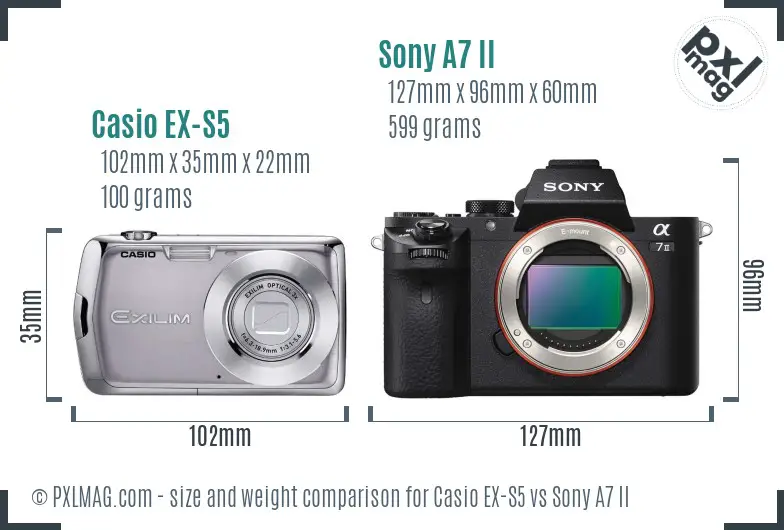 Casio EX-S5 vs Sony A7 II size comparison