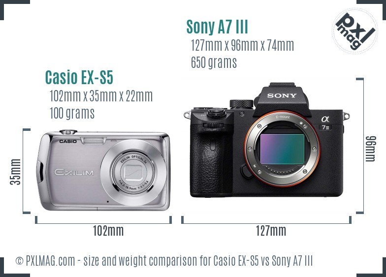 Casio EX-S5 vs Sony A7 III size comparison