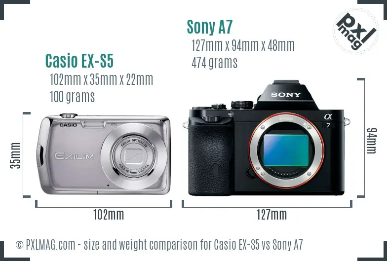 Casio EX-S5 vs Sony A7 size comparison