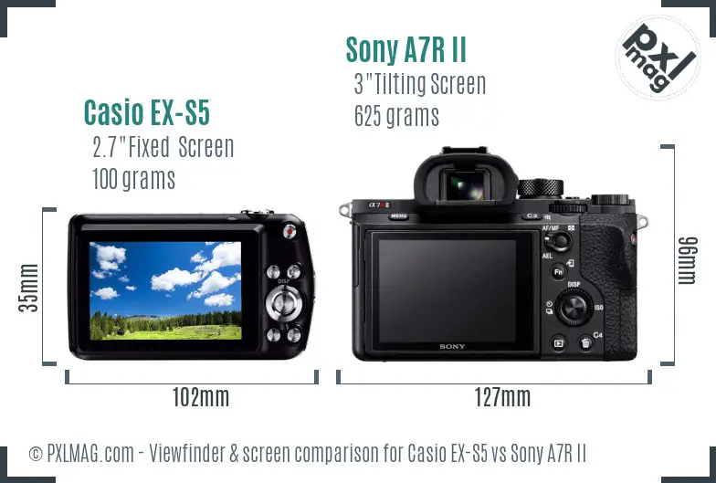 Casio EX-S5 vs Sony A7R II Screen and Viewfinder comparison