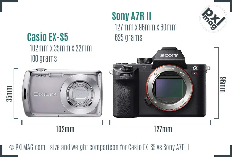 Casio EX-S5 vs Sony A7R II size comparison