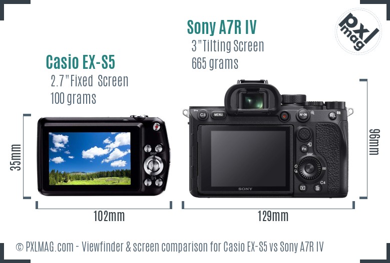 Casio EX-S5 vs Sony A7R IV Screen and Viewfinder comparison
