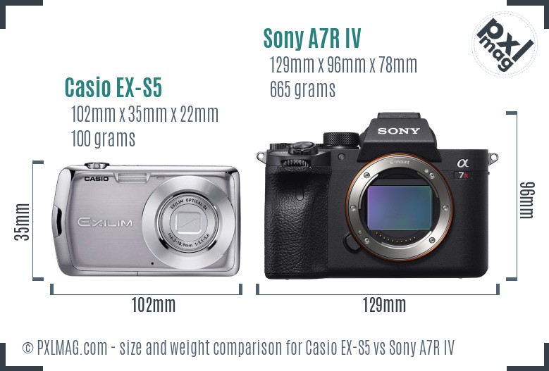 Casio EX-S5 vs Sony A7R IV size comparison