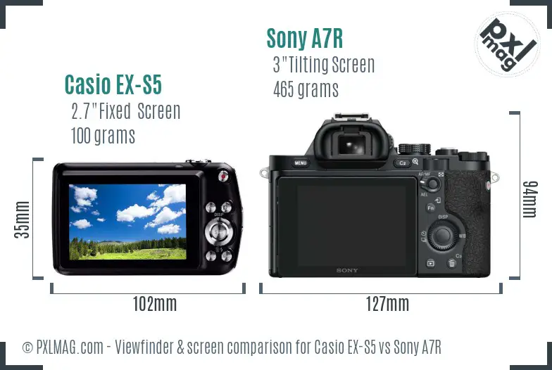 Casio EX-S5 vs Sony A7R Screen and Viewfinder comparison