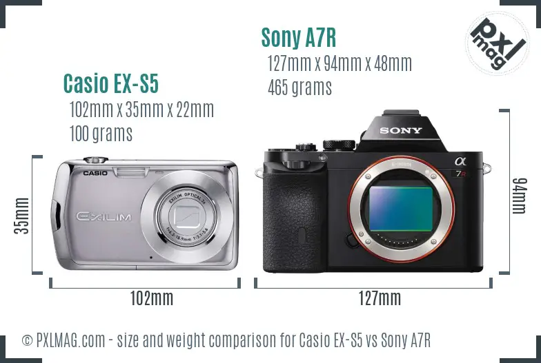 Casio EX-S5 vs Sony A7R size comparison