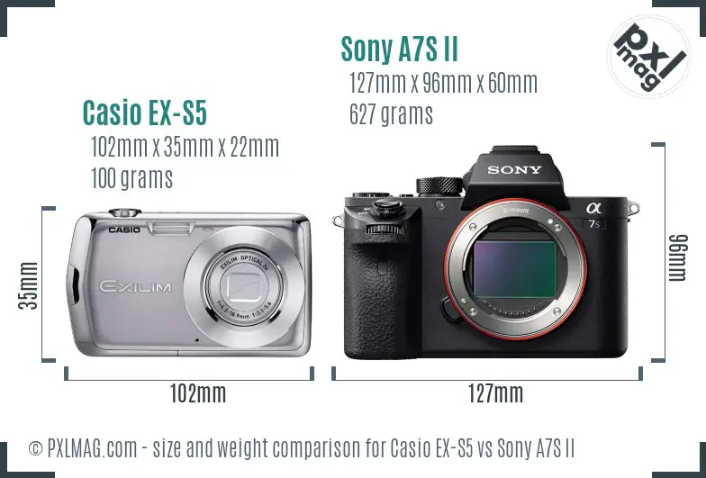 Casio EX-S5 vs Sony A7S II size comparison