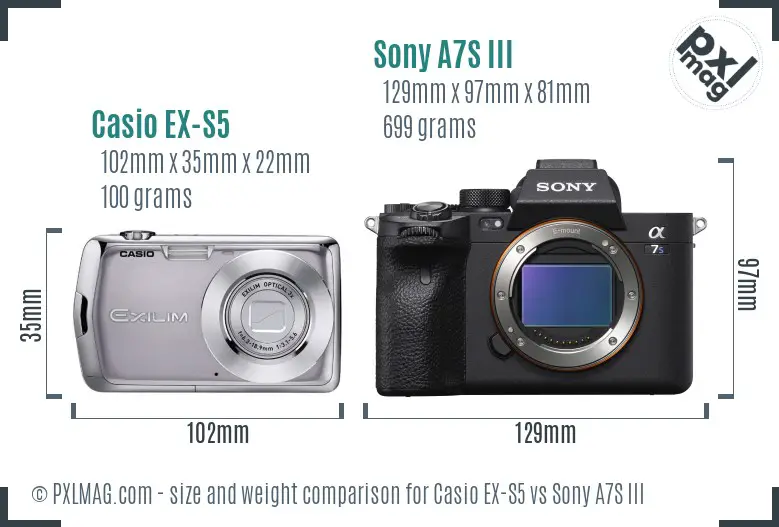 Casio EX-S5 vs Sony A7S III size comparison