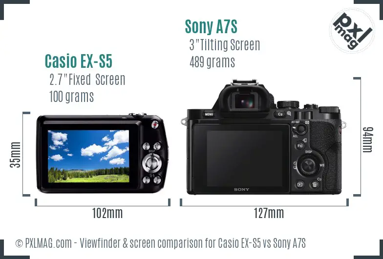 Casio EX-S5 vs Sony A7S Screen and Viewfinder comparison Casio EX-S5 vs Sony A7S Screen and Viewfinder comparison