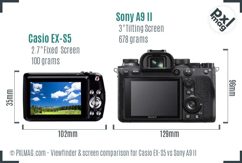 Casio EX-S5 vs Sony A9 II Screen and Viewfinder comparison