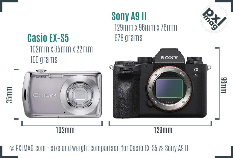 Casio EX-S5 vs Sony A9 II size comparison