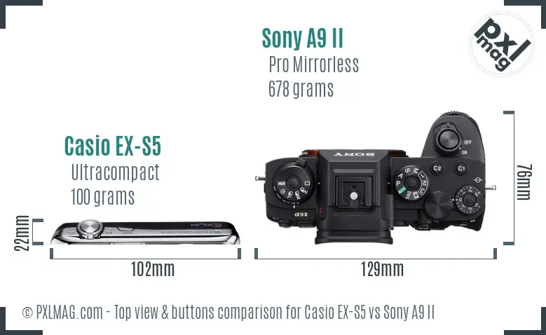 Casio EX-S5 vs Sony A9 II top view buttons comparison