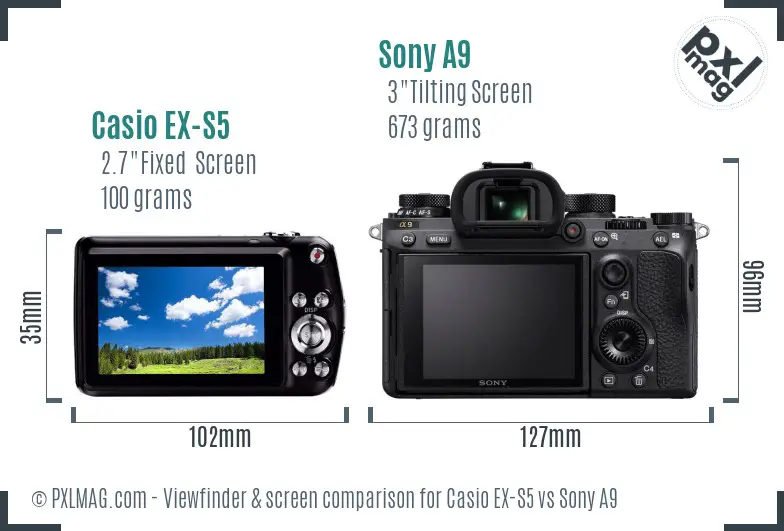 Casio EX-S5 vs Sony A9 Screen and Viewfinder comparison