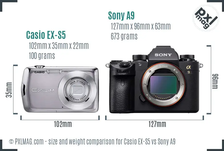 Casio EX-S5 vs Sony A9 size comparison