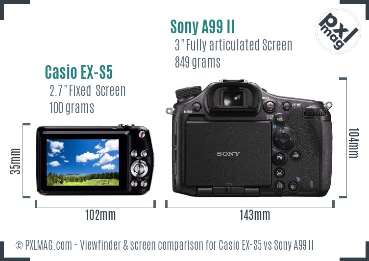 Casio EX-S5 vs Sony A99 II Screen and Viewfinder comparison