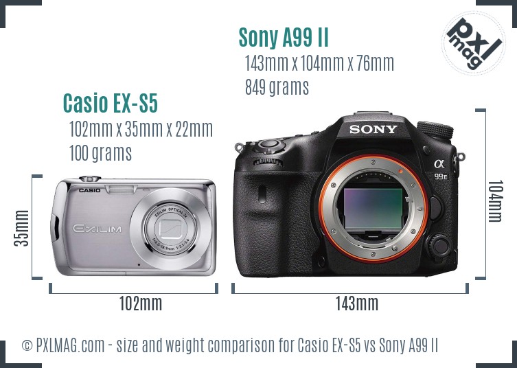 Casio EX-S5 vs Sony A99 II size comparison