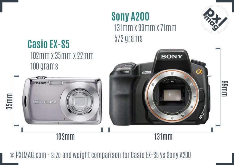 Casio EX-S5 vs Sony A200 size comparison Casio EX-S5 vs Sony A200 size comparison