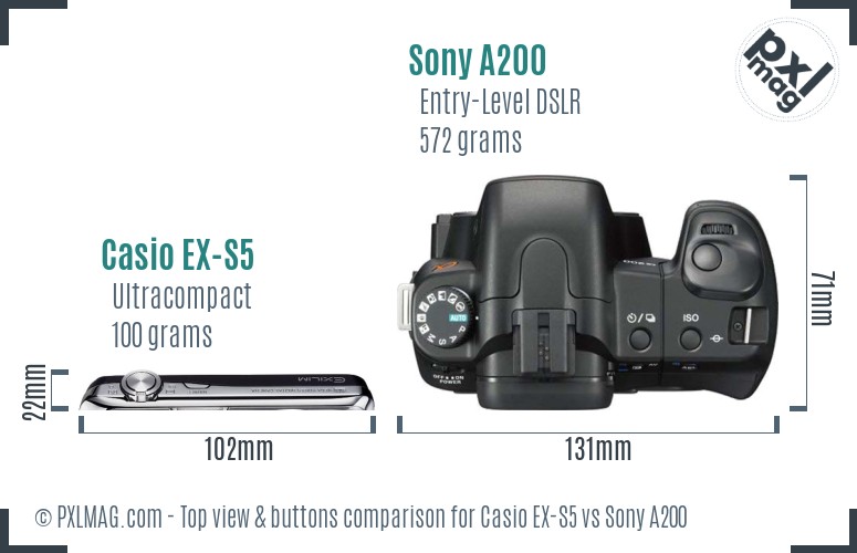 Casio EX-S5 vs Sony A200 top view buttons comparison