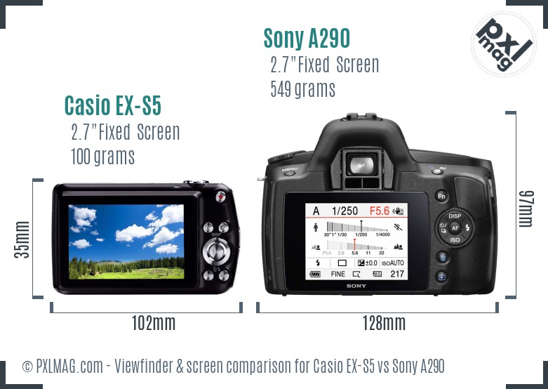 Casio EX-S5 vs Sony A290 Screen and Viewfinder comparison