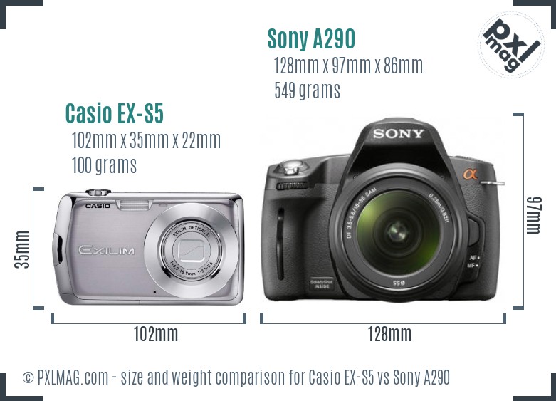 Casio EX-S5 vs Sony A290 size comparison
