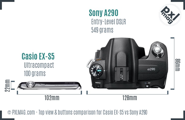Casio EX-S5 vs Sony A290 top view buttons comparison