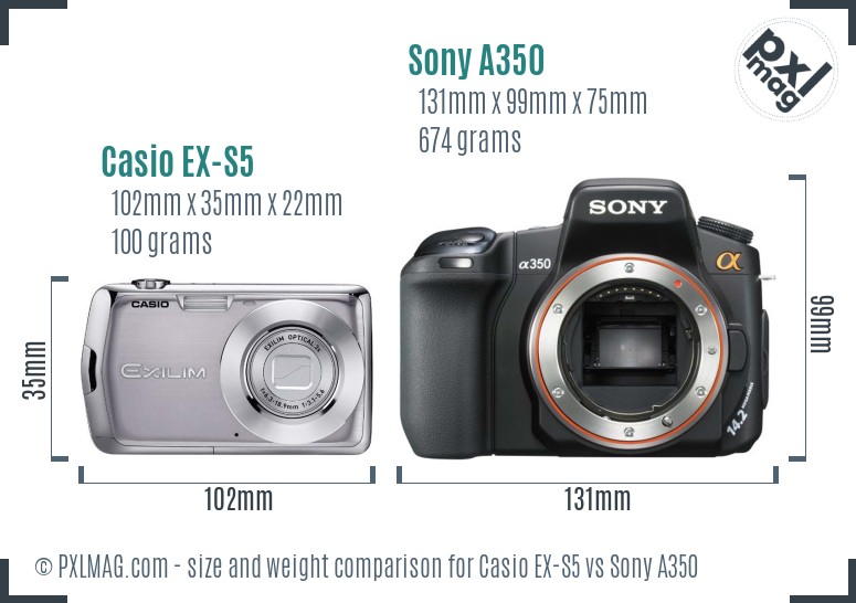 Casio EX-S5 vs Sony A350 size comparison
