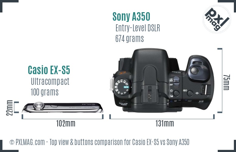 Casio EX-S5 vs Sony A350 top view buttons comparison