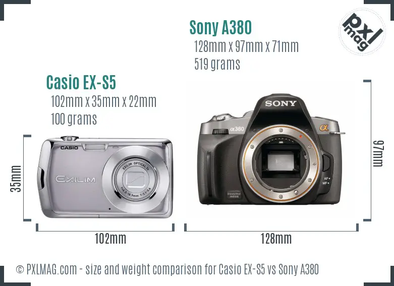 Casio EX-S5 vs Sony A380 size comparison