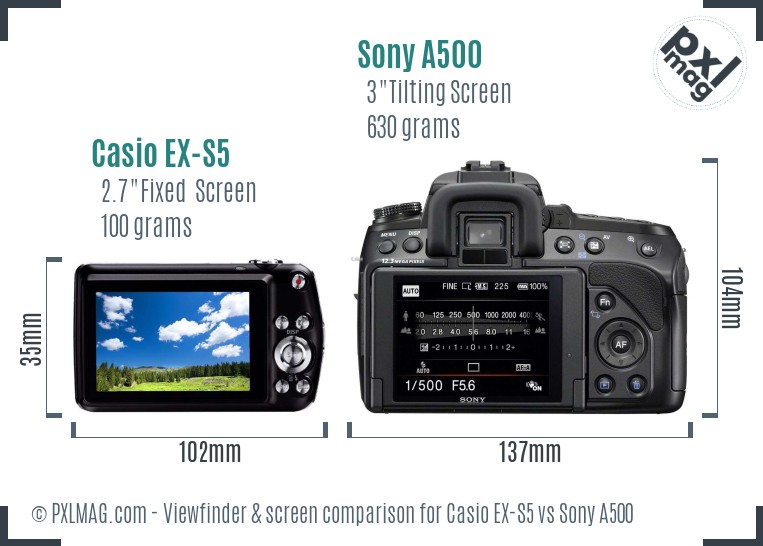 Casio EX-S5 vs Sony A500 Screen and Viewfinder comparison