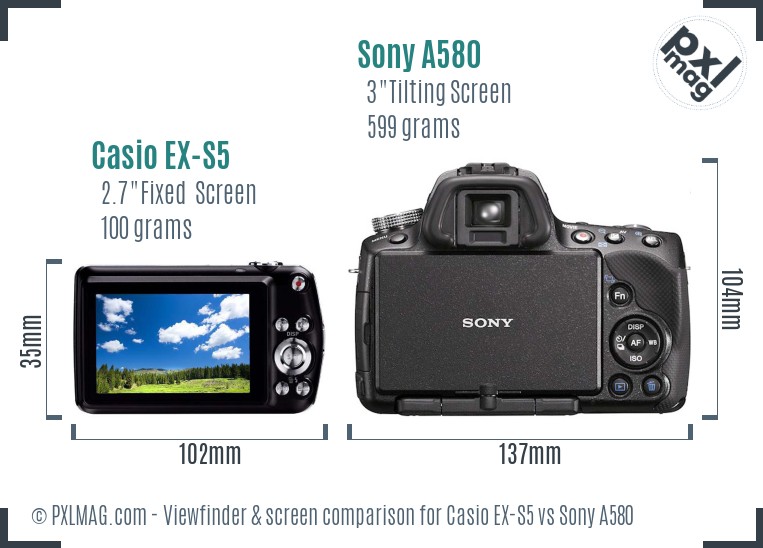 Casio EX-S5 vs Sony A580 Screen and Viewfinder comparison