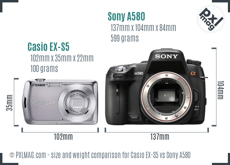 Casio EX-S5 vs Sony A580 size comparison