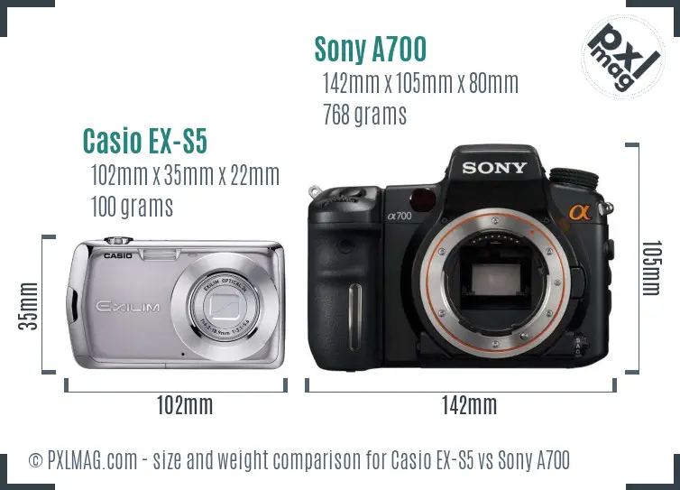 Casio EX-S5 vs Sony A700 size comparison Casio EX-S5 vs Sony A700 size comparison