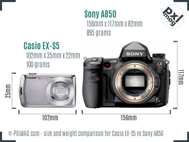 Casio EX-S5 vs Sony A850 size comparison
