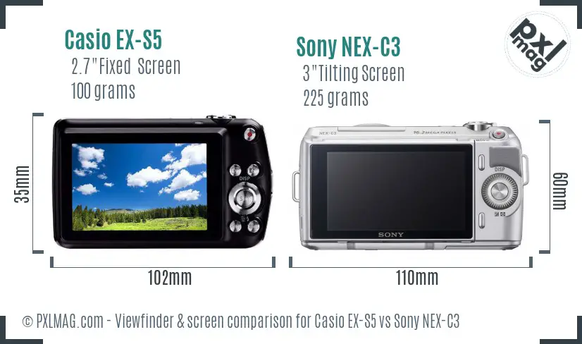 Casio EX-S5 vs Sony NEX-C3 Screen and Viewfinder comparison