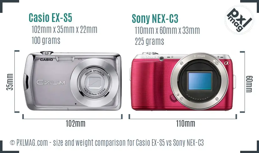 Casio EX-S5 vs Sony NEX-C3 size comparison