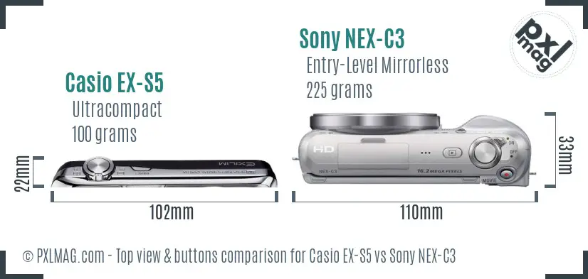 Casio EX-S5 vs Sony NEX-C3 top view buttons comparison