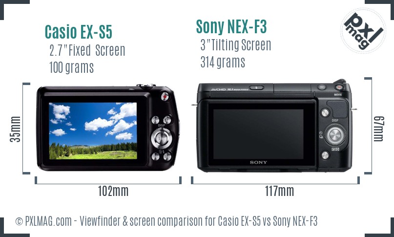 Casio EX-S5 vs Sony NEX-F3 Screen and Viewfinder comparison