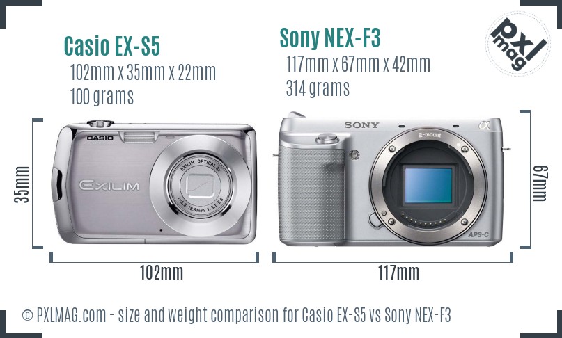 Casio EX-S5 vs Sony NEX-F3 size comparison