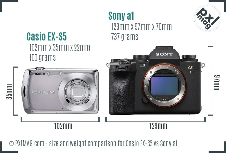 Casio EX-S5 vs Sony a1 size comparison