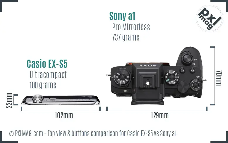 Casio EX-S5 vs Sony a1 top view buttons comparison